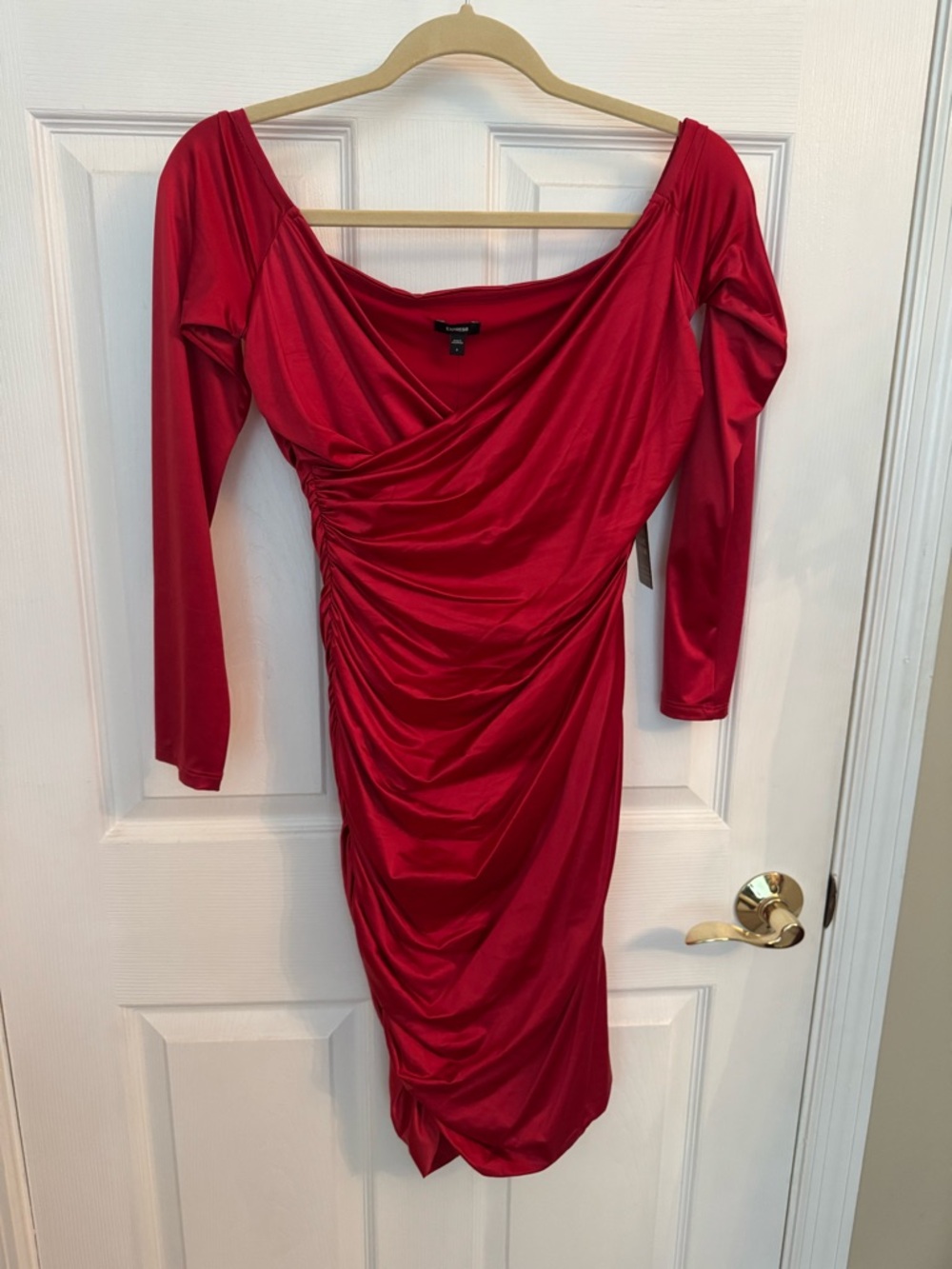 Express Red Long Sleeve Ruched Bodycon Dress